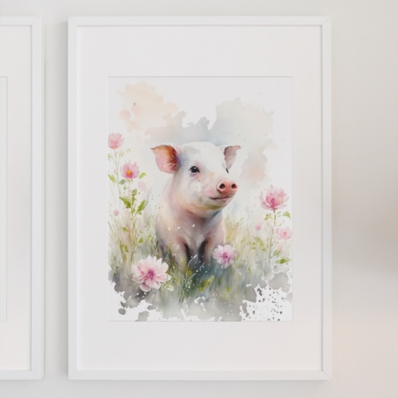 Watercolor Cute Floral Farm Pig Wall Art Illustration Print Poster Unframed - Picture 6 of 7